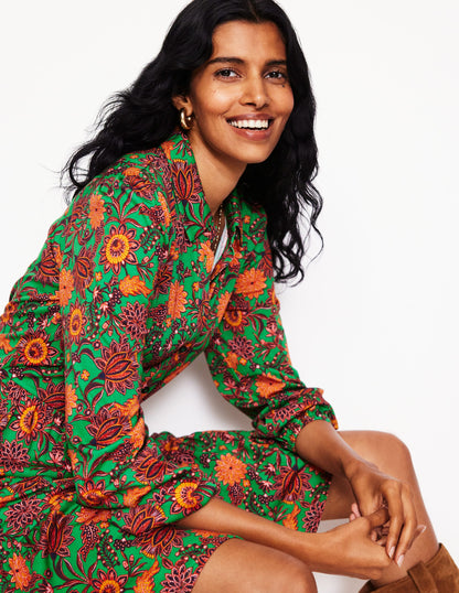 Jemima Tiered Jersey Dress-Rich Emerald, Ornate Bud-1