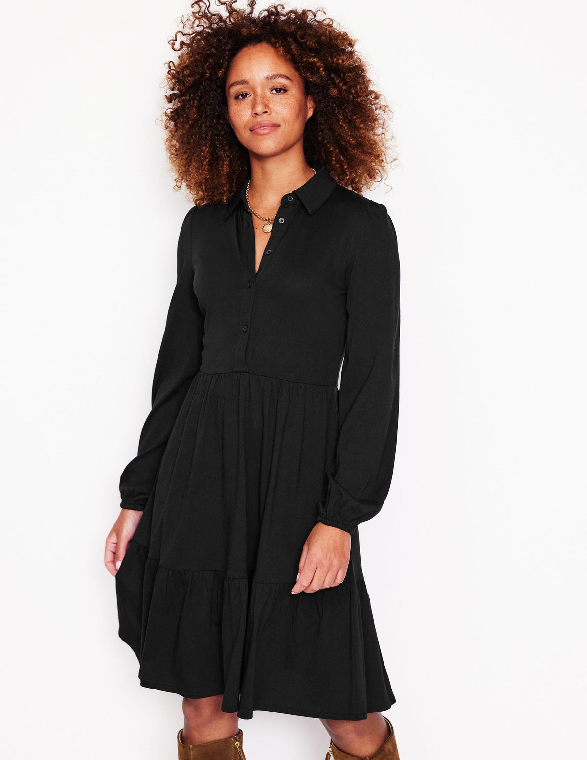 Jemima Tiered Jersey Dress-Black - Image 1