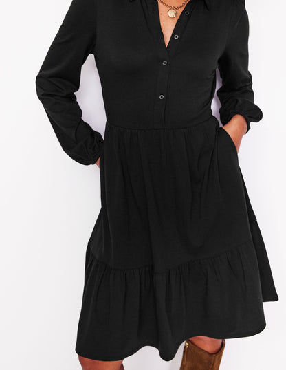 Jemima Tiered Jersey Dress-Black-2