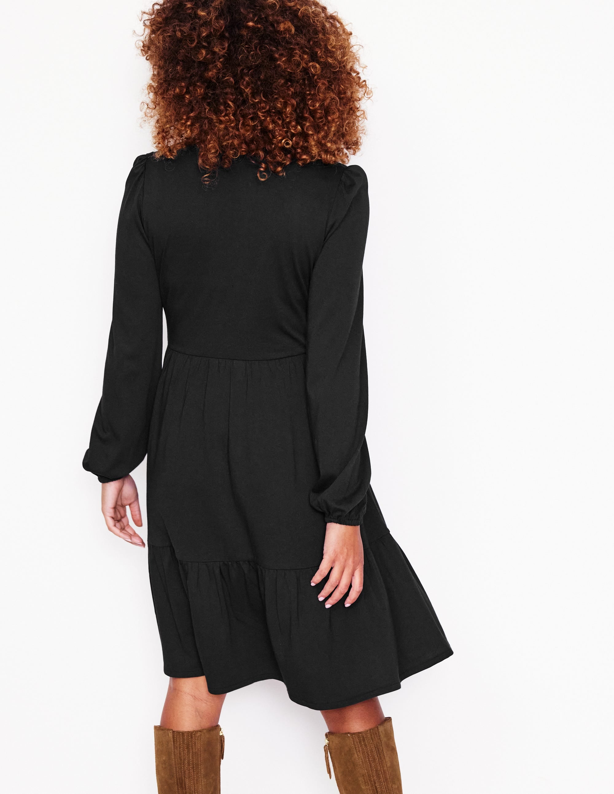 Jemima Tiered Jersey Dress-Black - Image 3