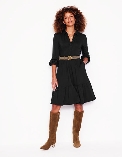 Jemima Tiered Jersey Dress-Black-4