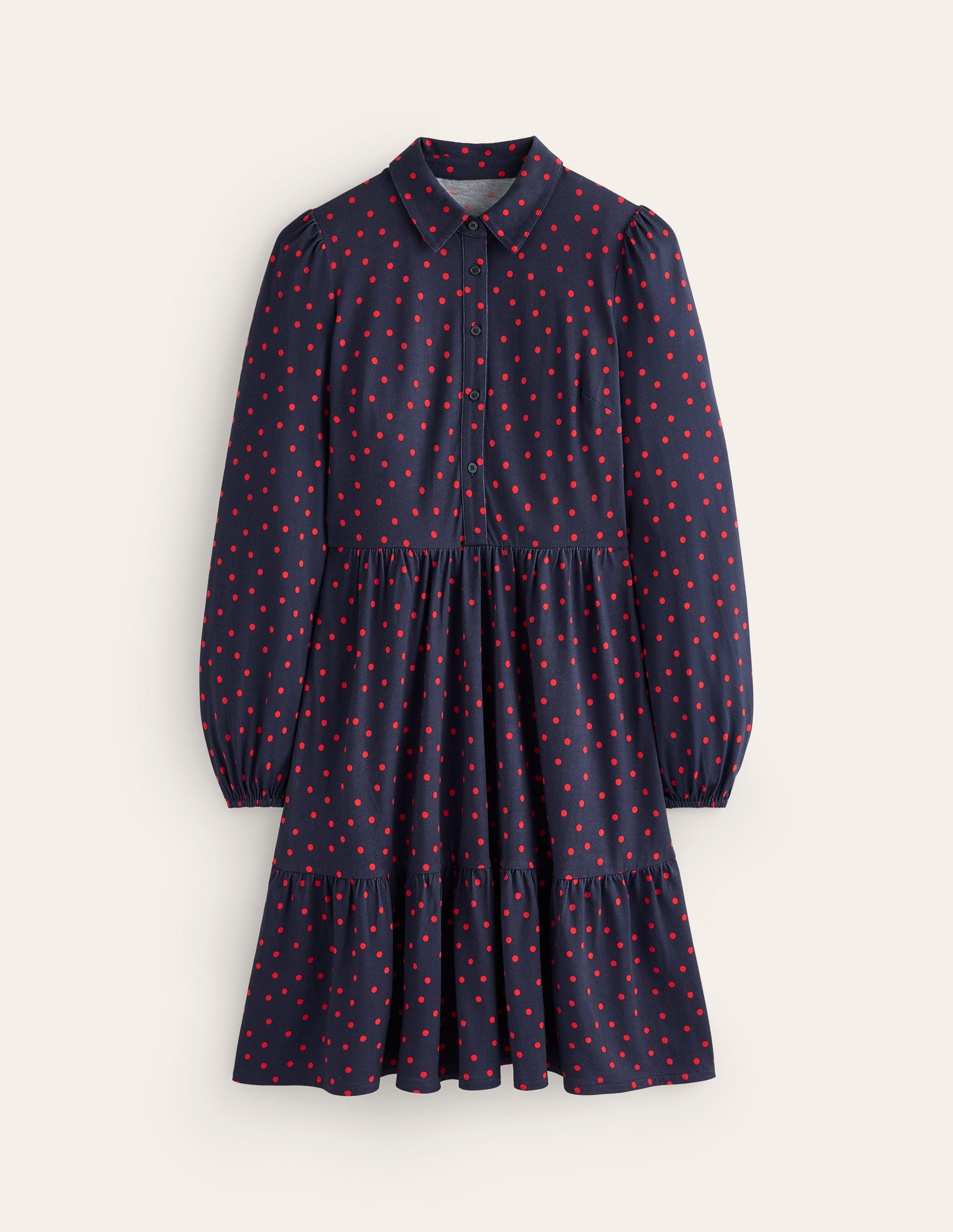 Jemima Tiered Jersey Dress-Rouge, Sparse Spot-5