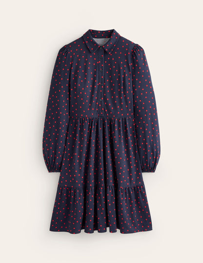 Jemima Tiered Jersey Dress-Rouge, Sparse Spot-5