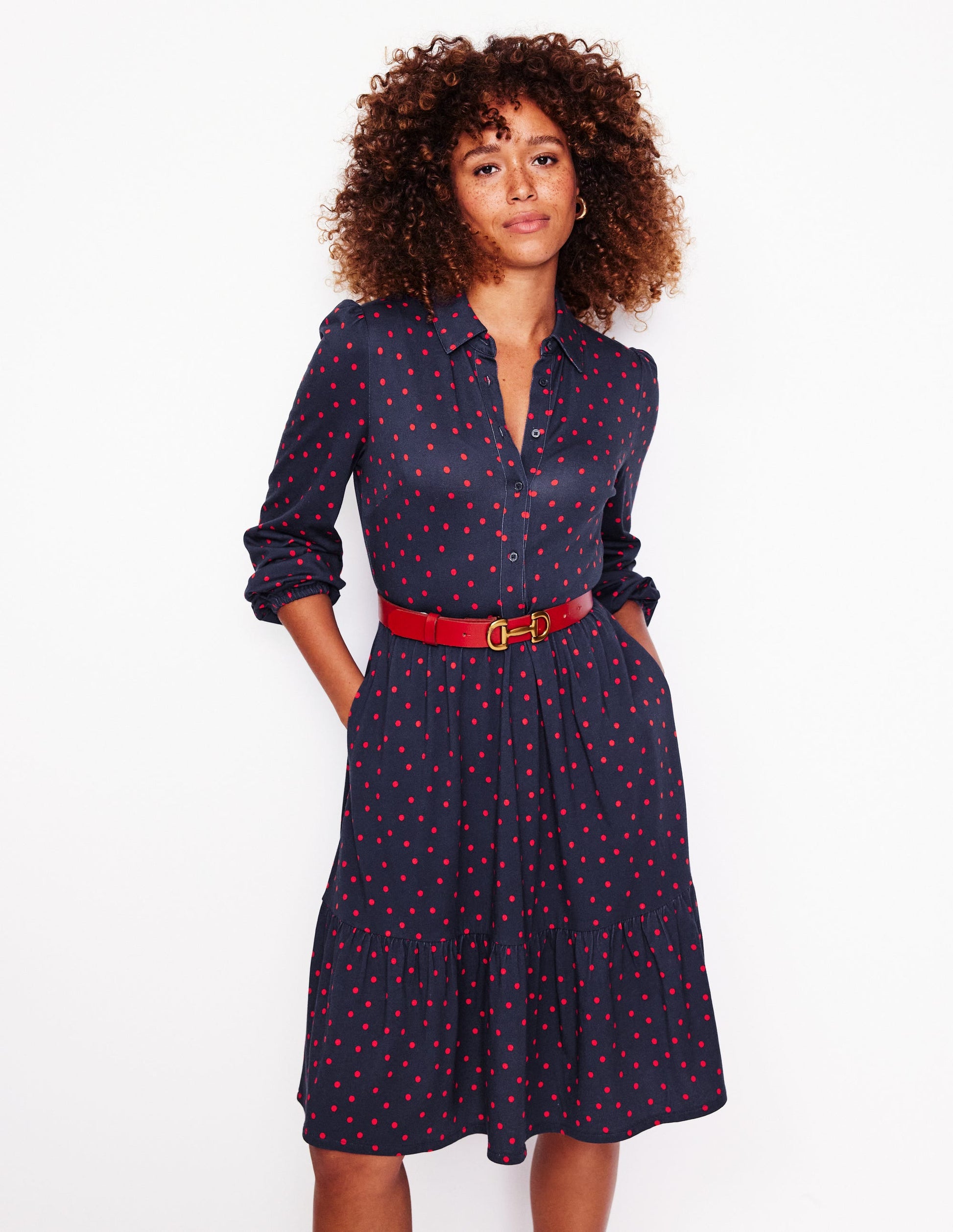 Jemima Tiered Jersey Dress-Rouge, Sparse Spot-1