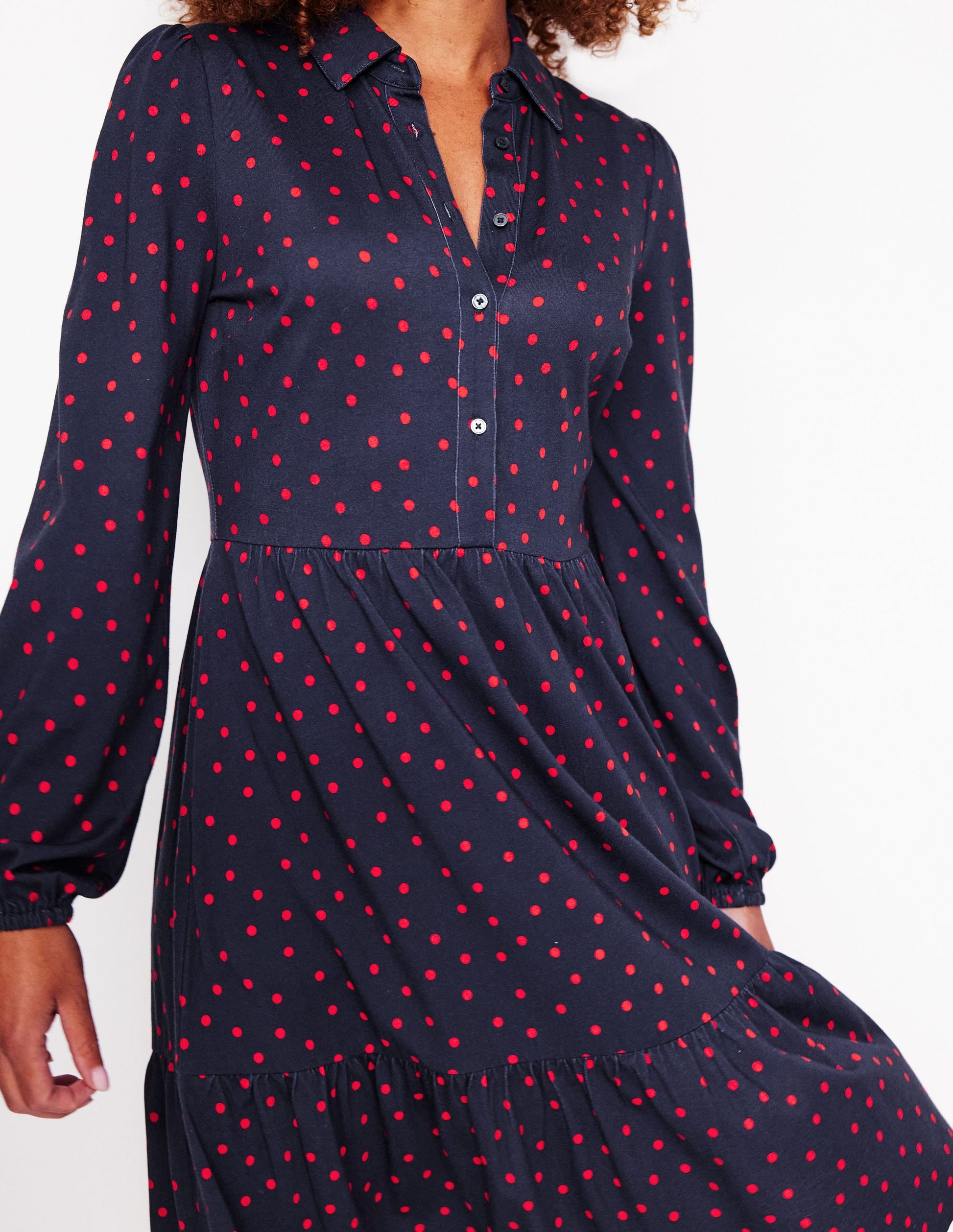 Jemima Tiered Jersey Dress-Rouge, Sparse Spot-2