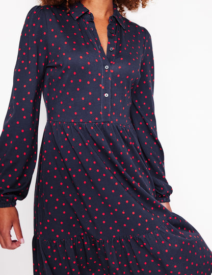 Jemima Tiered Jersey Dress-Rouge, Sparse Spot-2