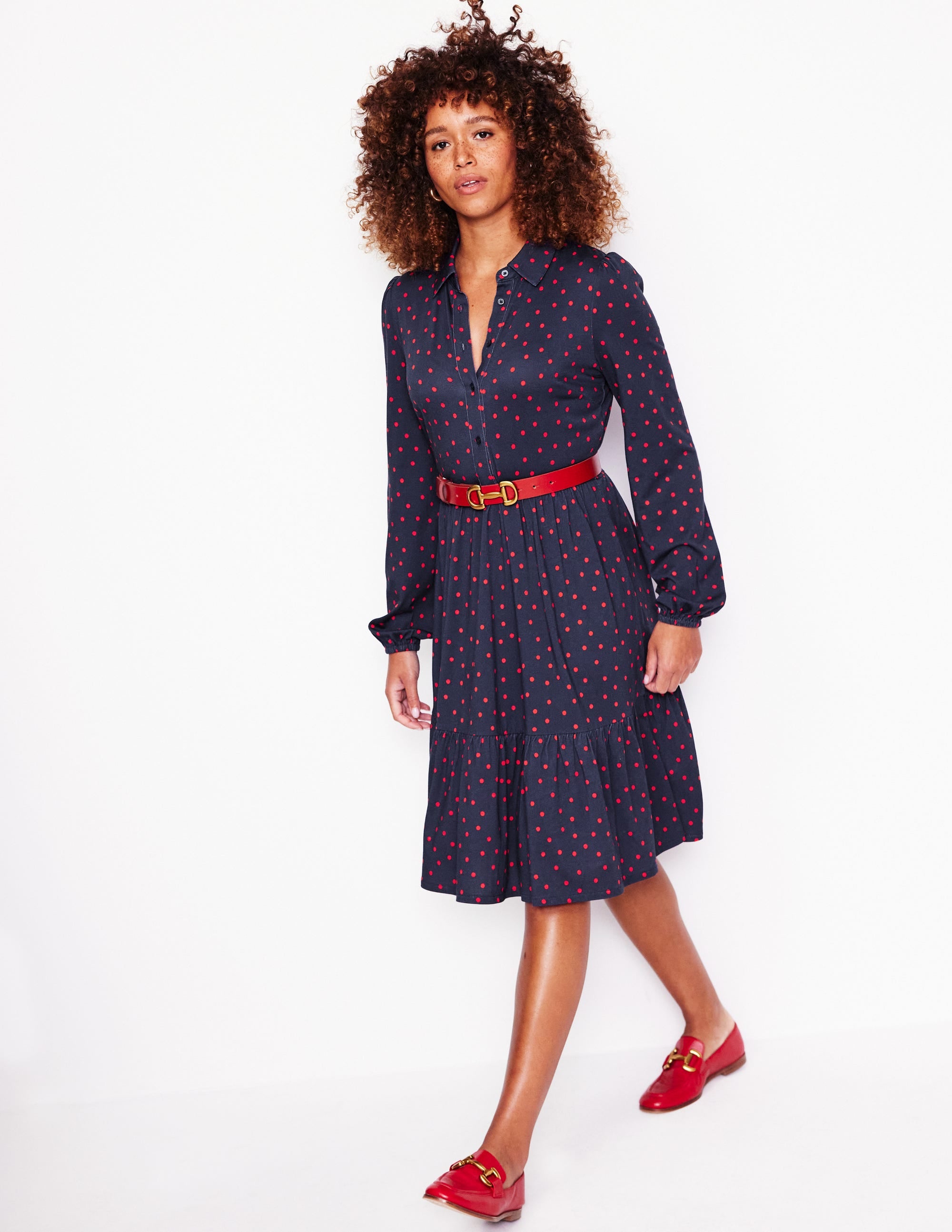 Jemima Tiered Jersey Dress-Rouge, Sparse Spot - Image 4