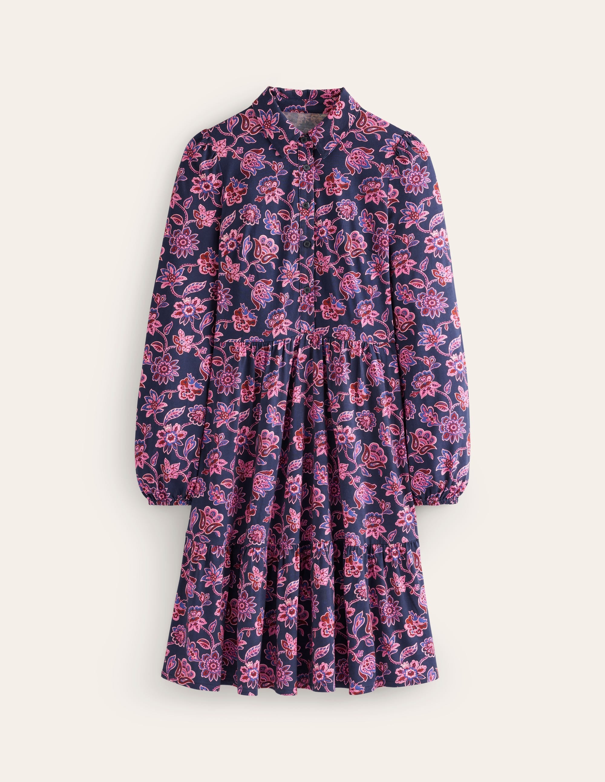 Jemima Tiered Jersey Dress-Navy, Floret Cascade - Image 6