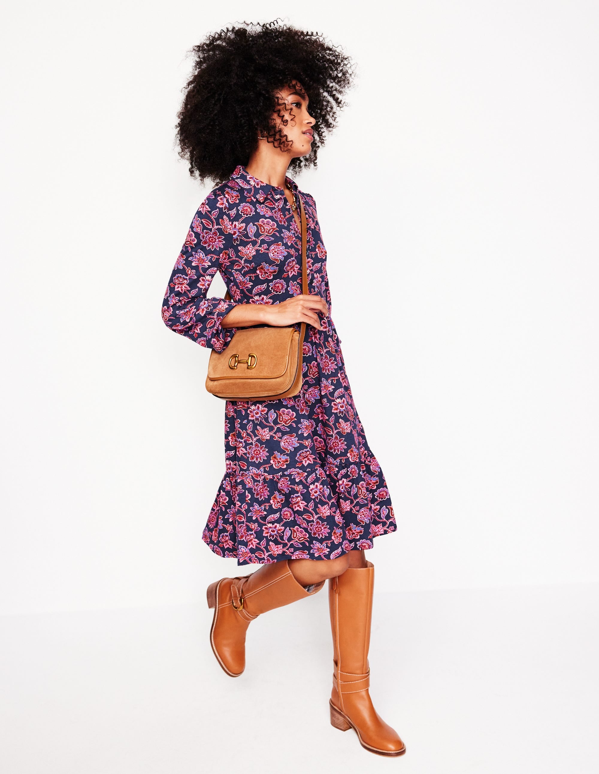 Jemima Tiered Jersey Dress-Navy, Floret Cascade - Image 4