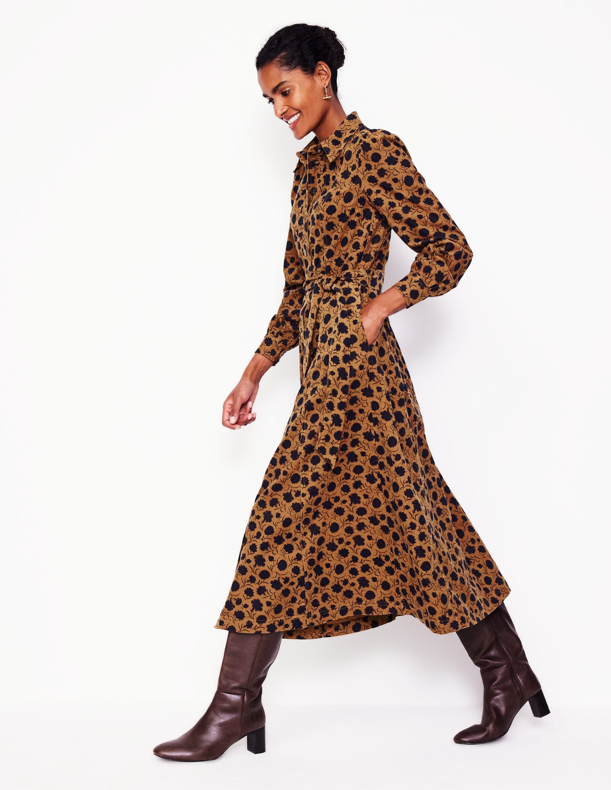 Aubrey Cord Midi Shirt Dress-Rubber, Silhouette Sprig-1