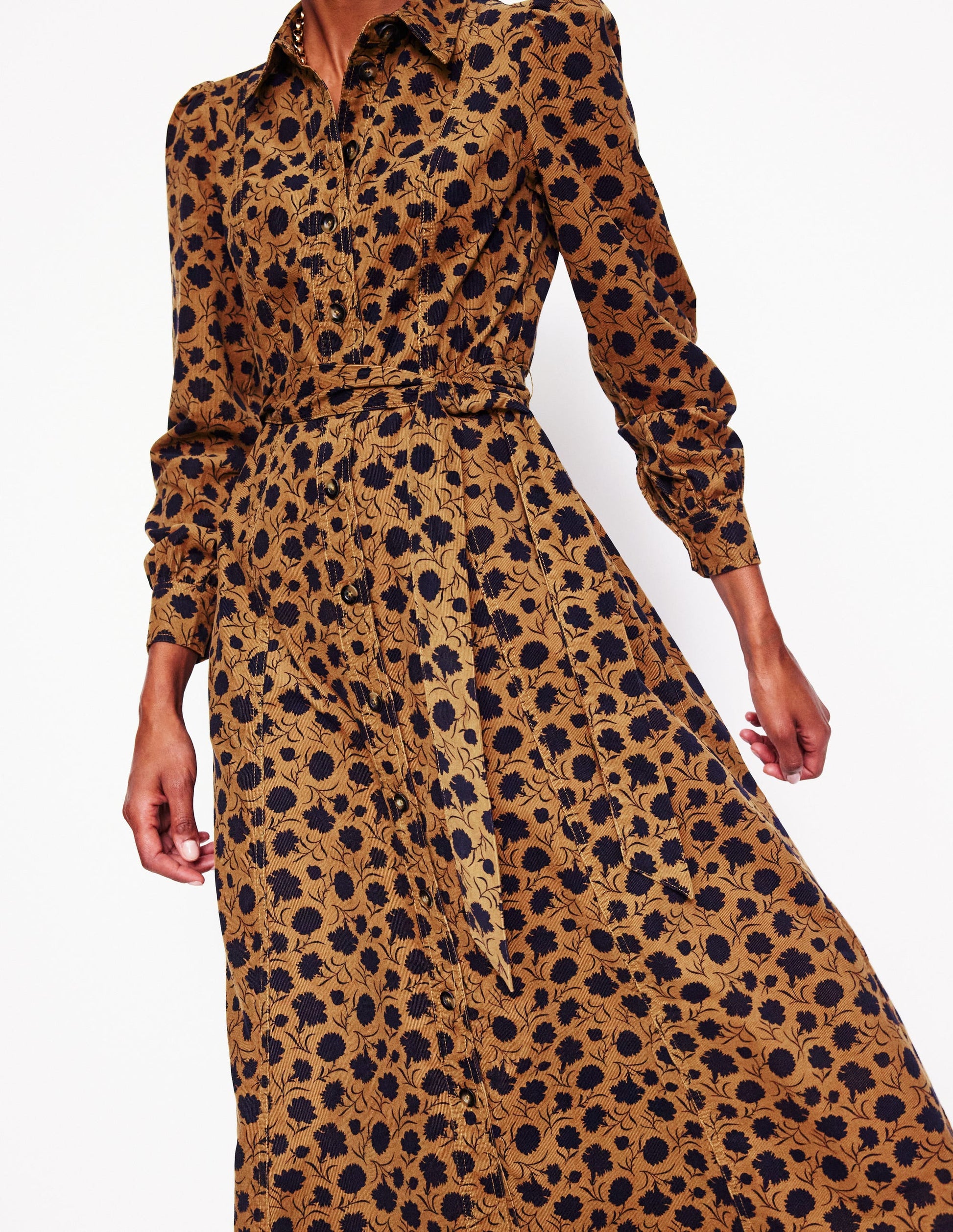 Aubrey Cord Midi Shirt Dress-Rubber, Silhouette Sprig-3