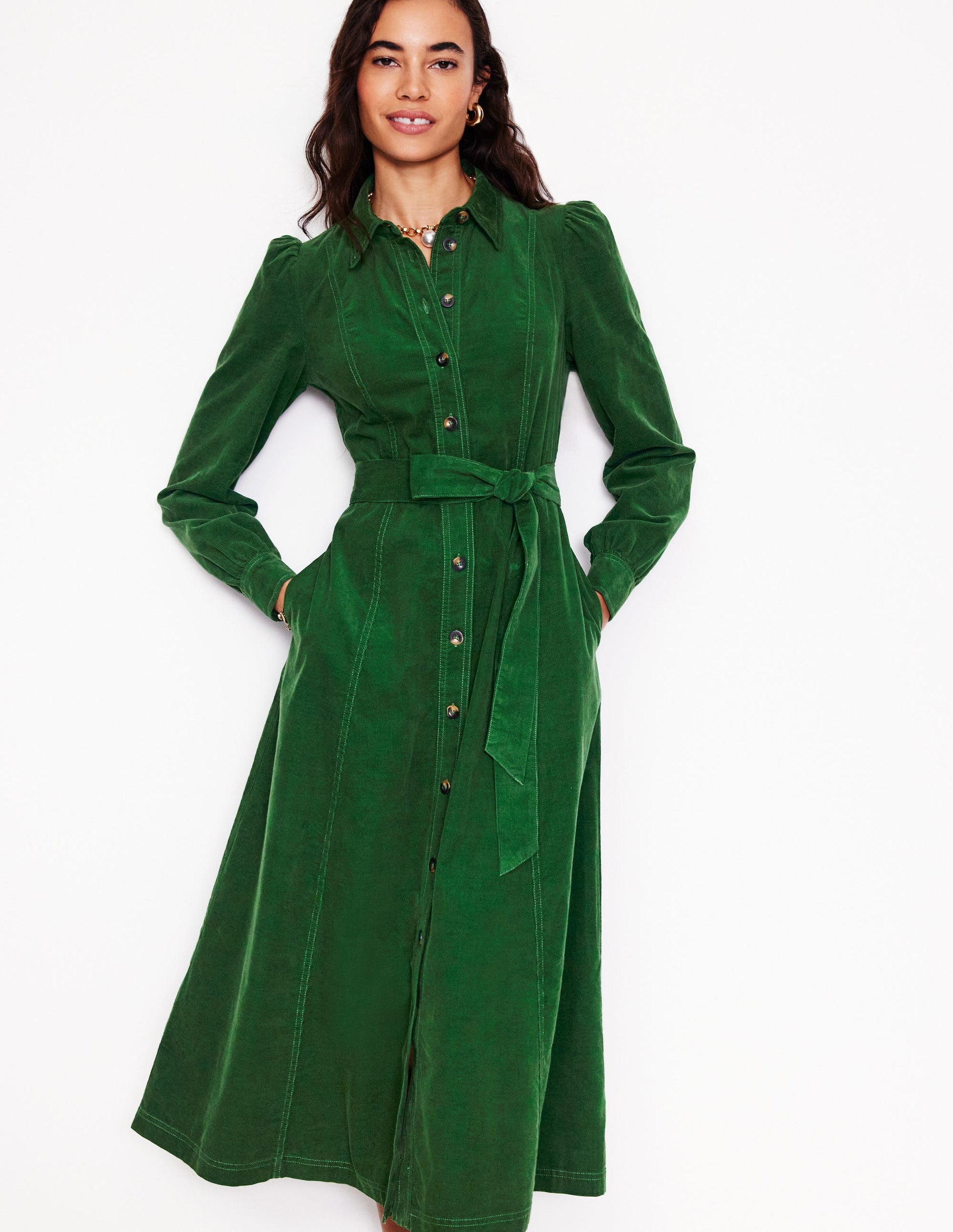 Aubrey Cord Midi Shirt Dress-Eden-1