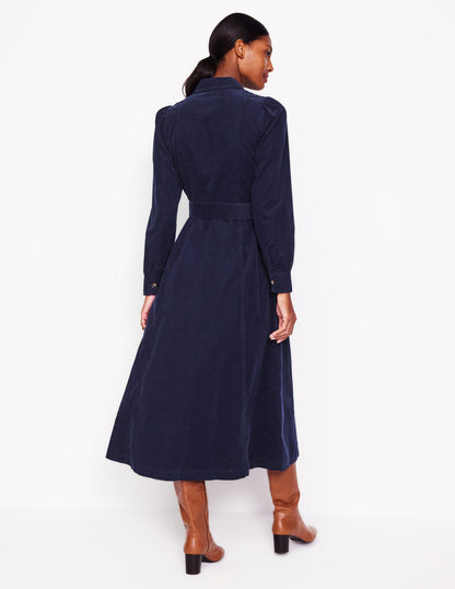Aubrey Cord Midi Shirt Dress-Navy-3