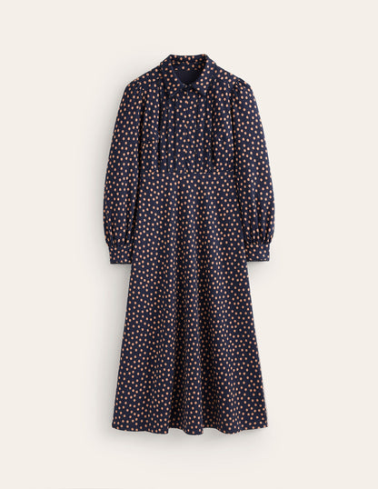 Pip Zip-Up Ponte Midi Dress-French Navy, Abstract Dot-6