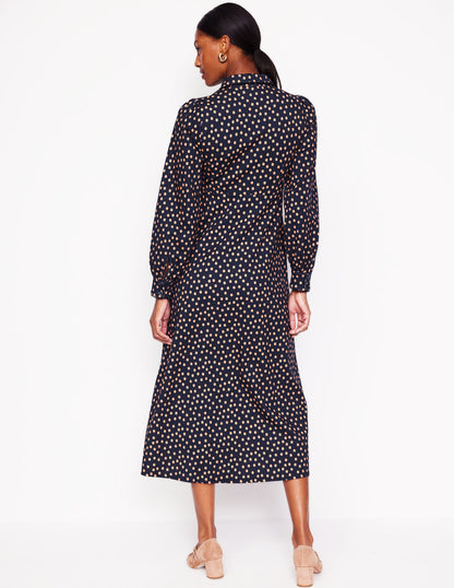 Pip Zip-Up Ponte Midi Dress-French Navy, Abstract Dot-3