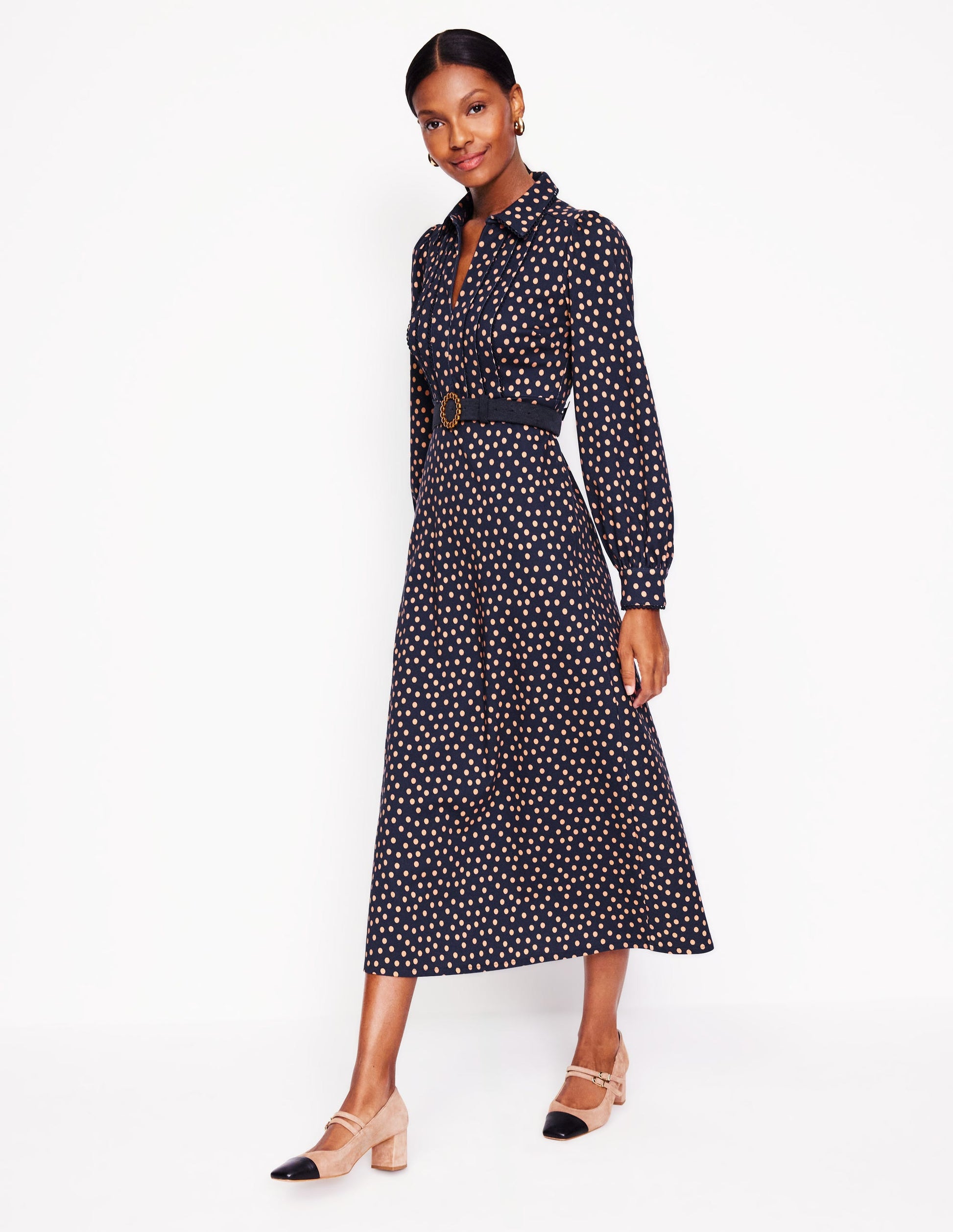 Pip Zip-Up Ponte Midi Dress-French Navy, Abstract Dot-4