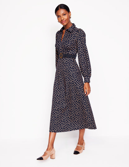 Pip Zip-Up Ponte Midi Dress-French Navy, Abstract Dot-4