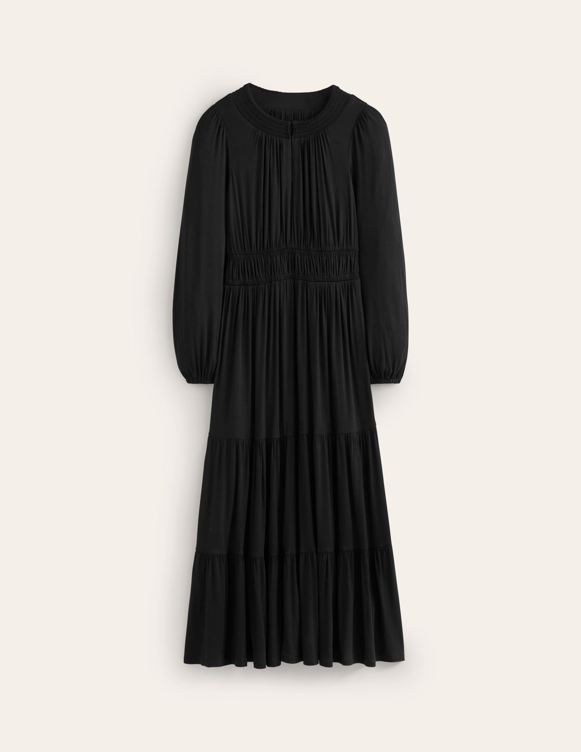 Smock Tiered Jersey Midi Dress-Black | Boden AU Smock Tiered Jersey Midi Dress-Black | Boden AU