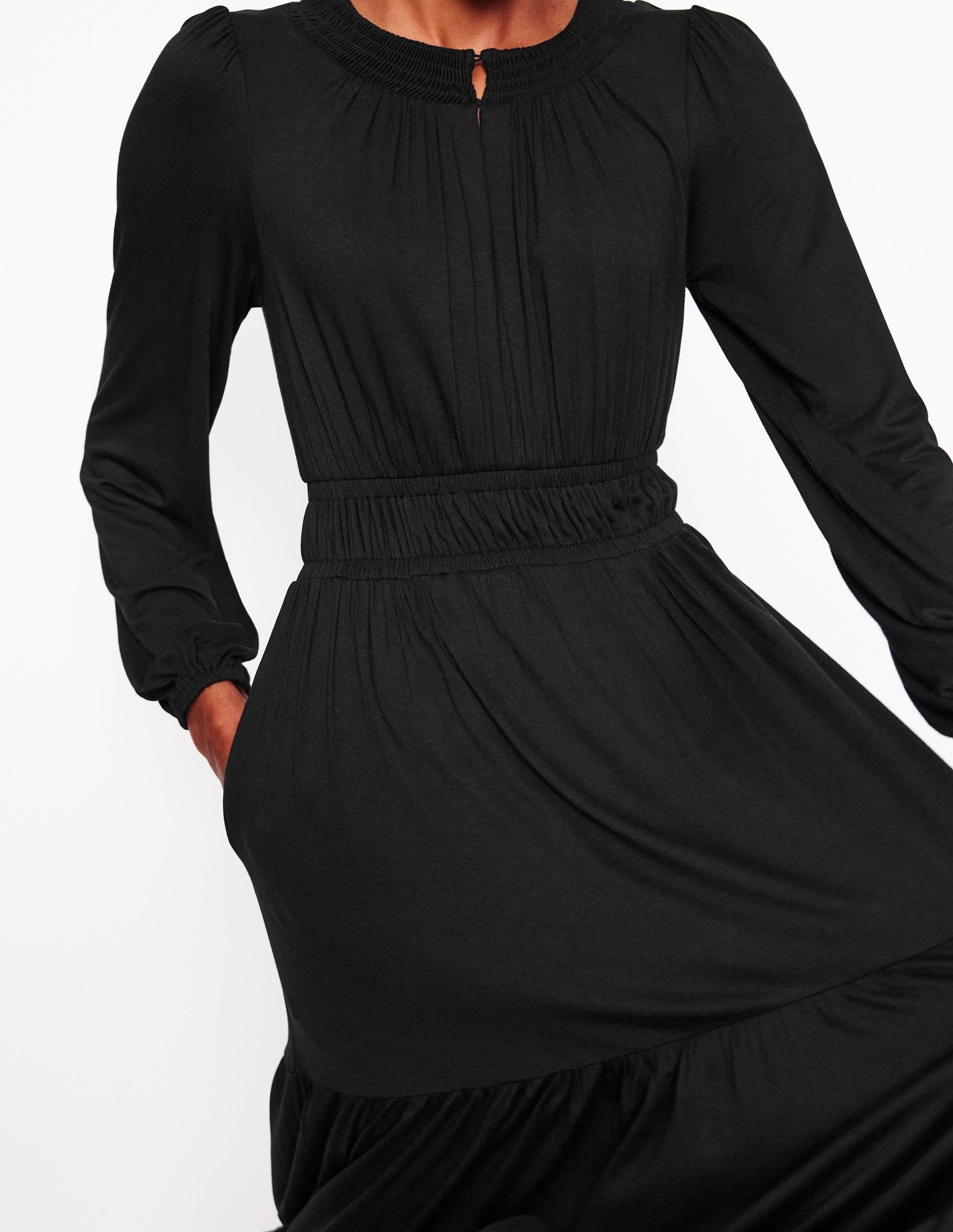 Smock Tiered Jersey Midi Dress-Black - Image 2