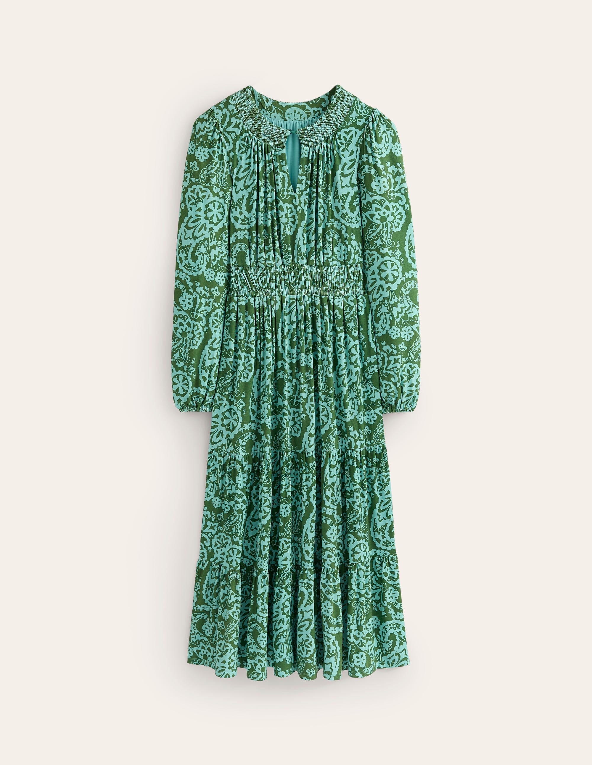 Smock Tiered Jersey Midi Dress-Brook, Paisley Cascade - Image 5