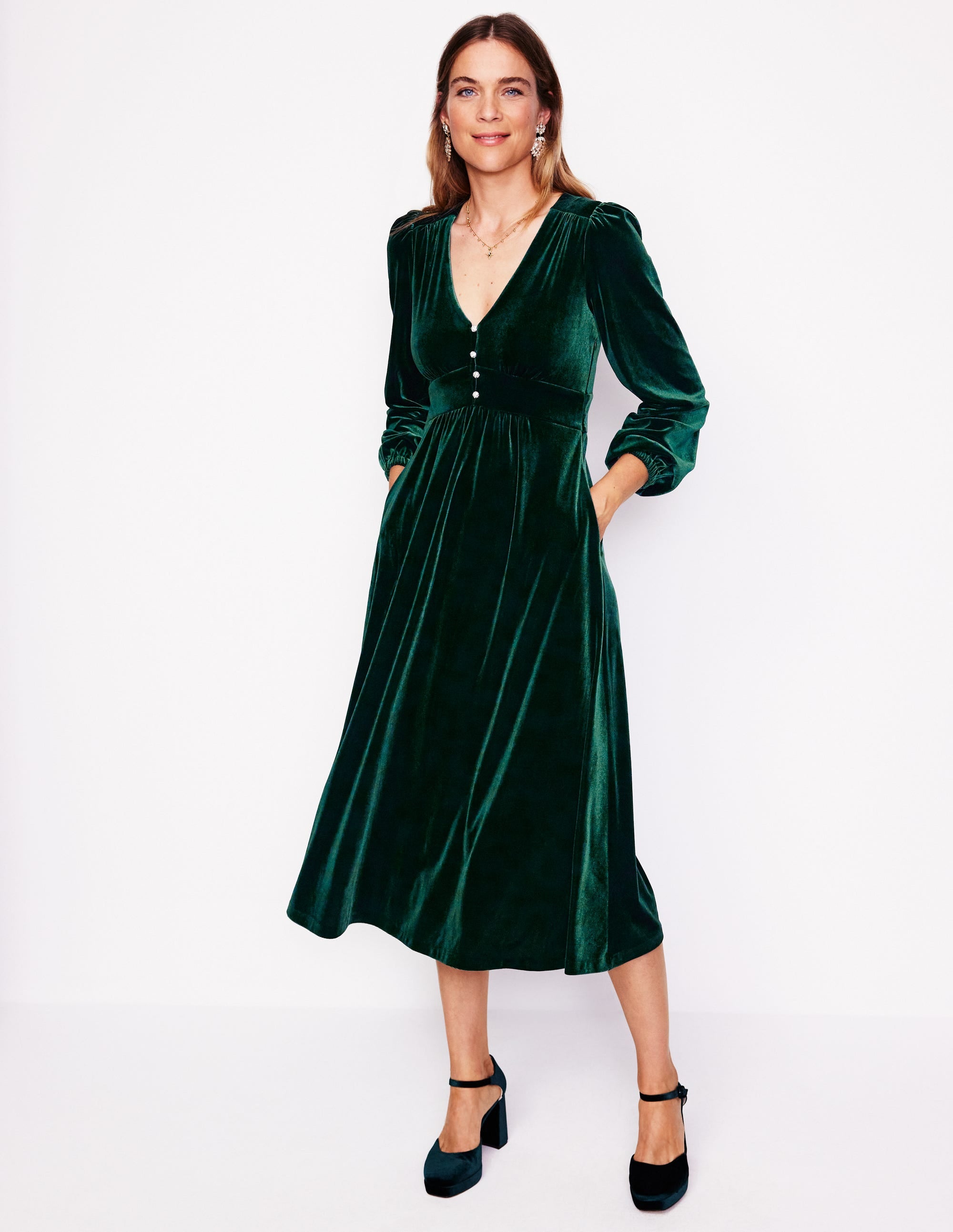 Jocelyn Velvet Tea Dress-Pine - Image 1
