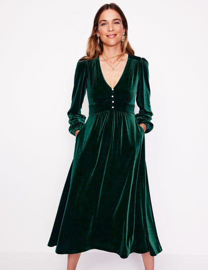 Jocelyn Velvet Tea Dress-Pine-4