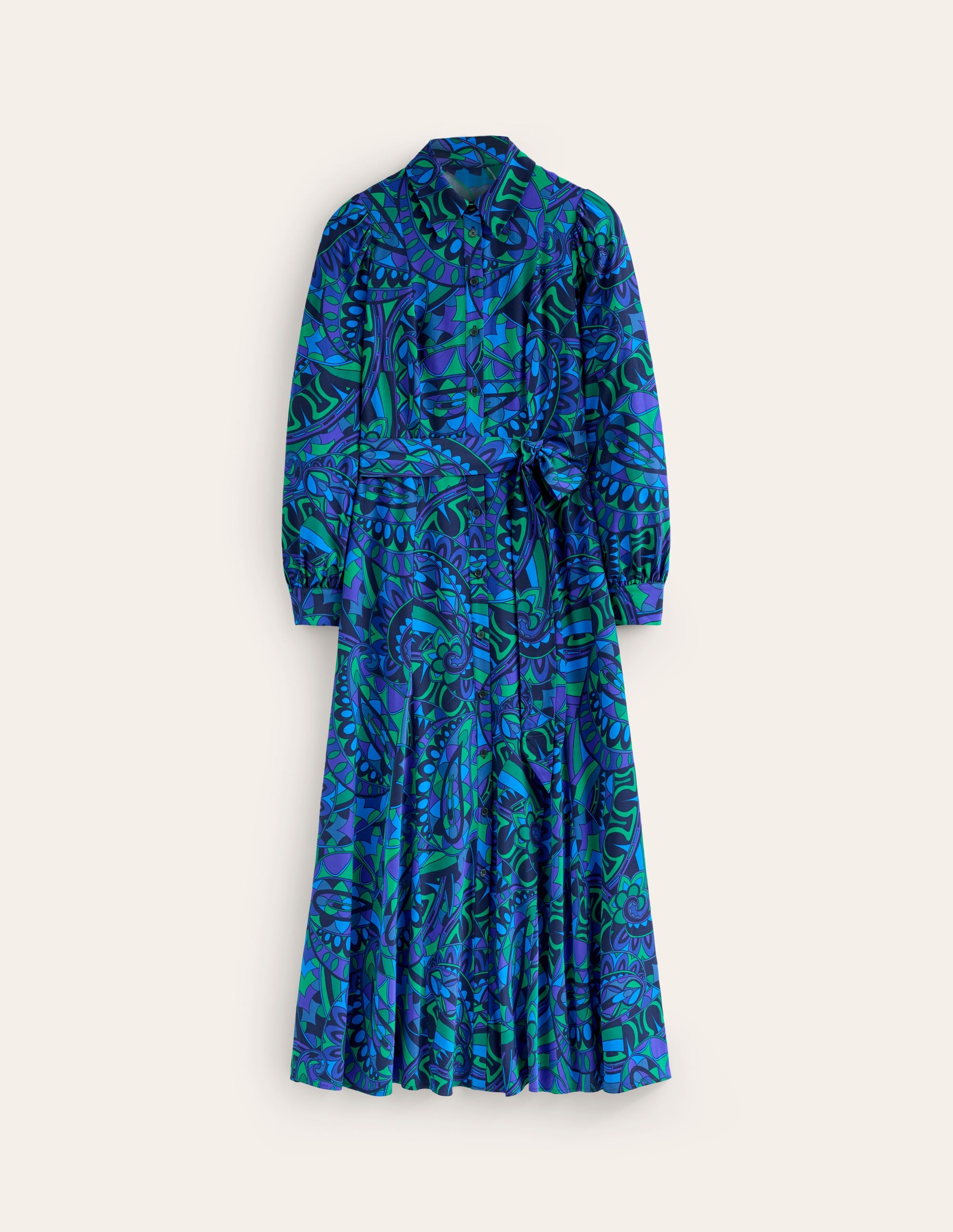 Martha Godet Maxi Shirt Dress-Blue, Kaleidoscopic Paisley - Image 7
