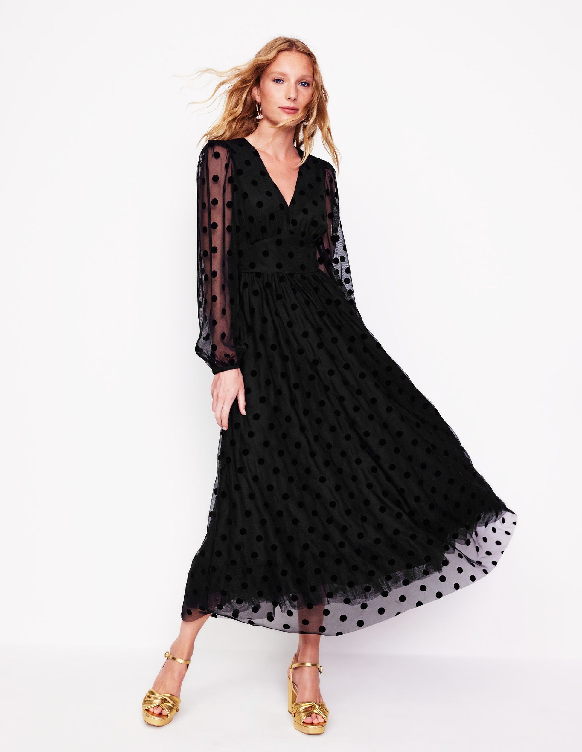 christina tulle midi dress Christina Tulle Midi Dress - Black, Spots