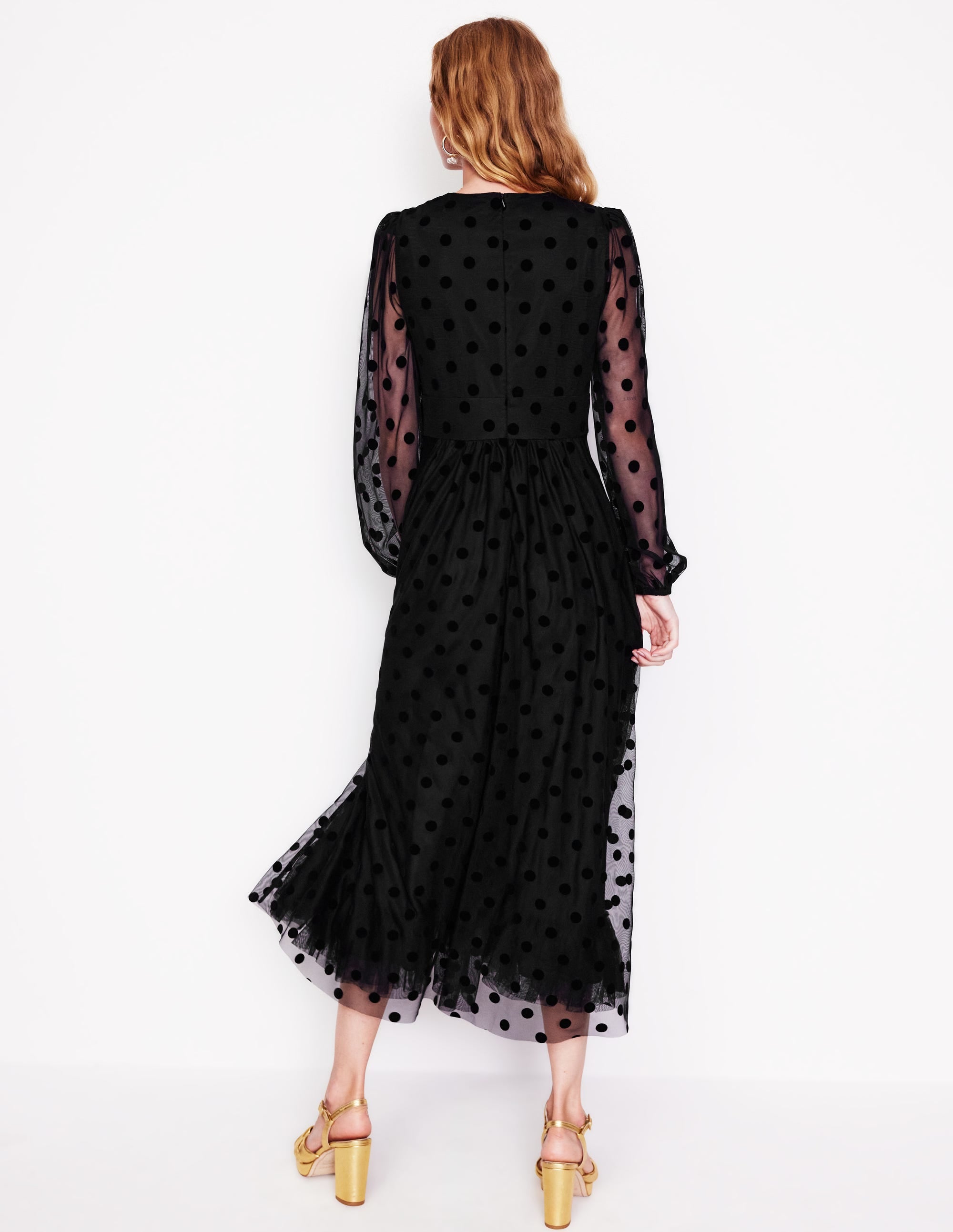 Christina Tulle Midi Dress-Black, Spots - Image 3