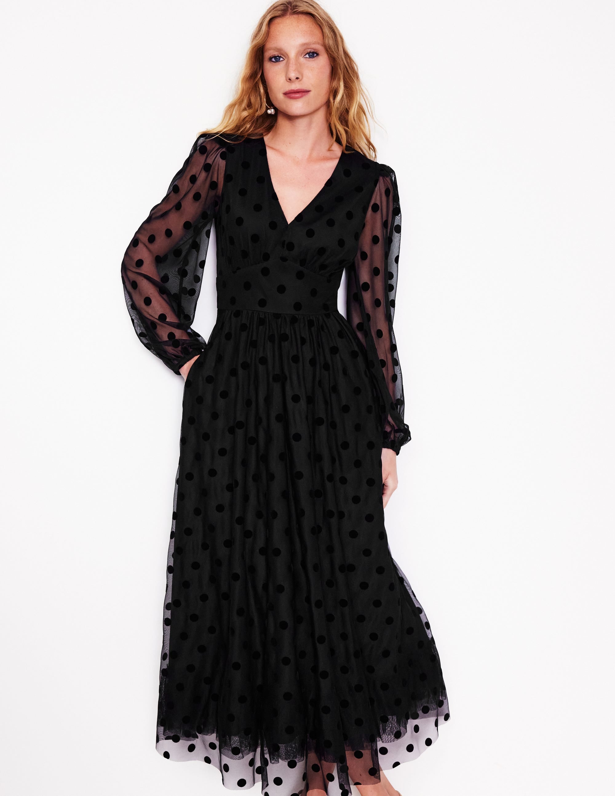 Christina Tulle Midi Dress-Black, Spots - Image 4