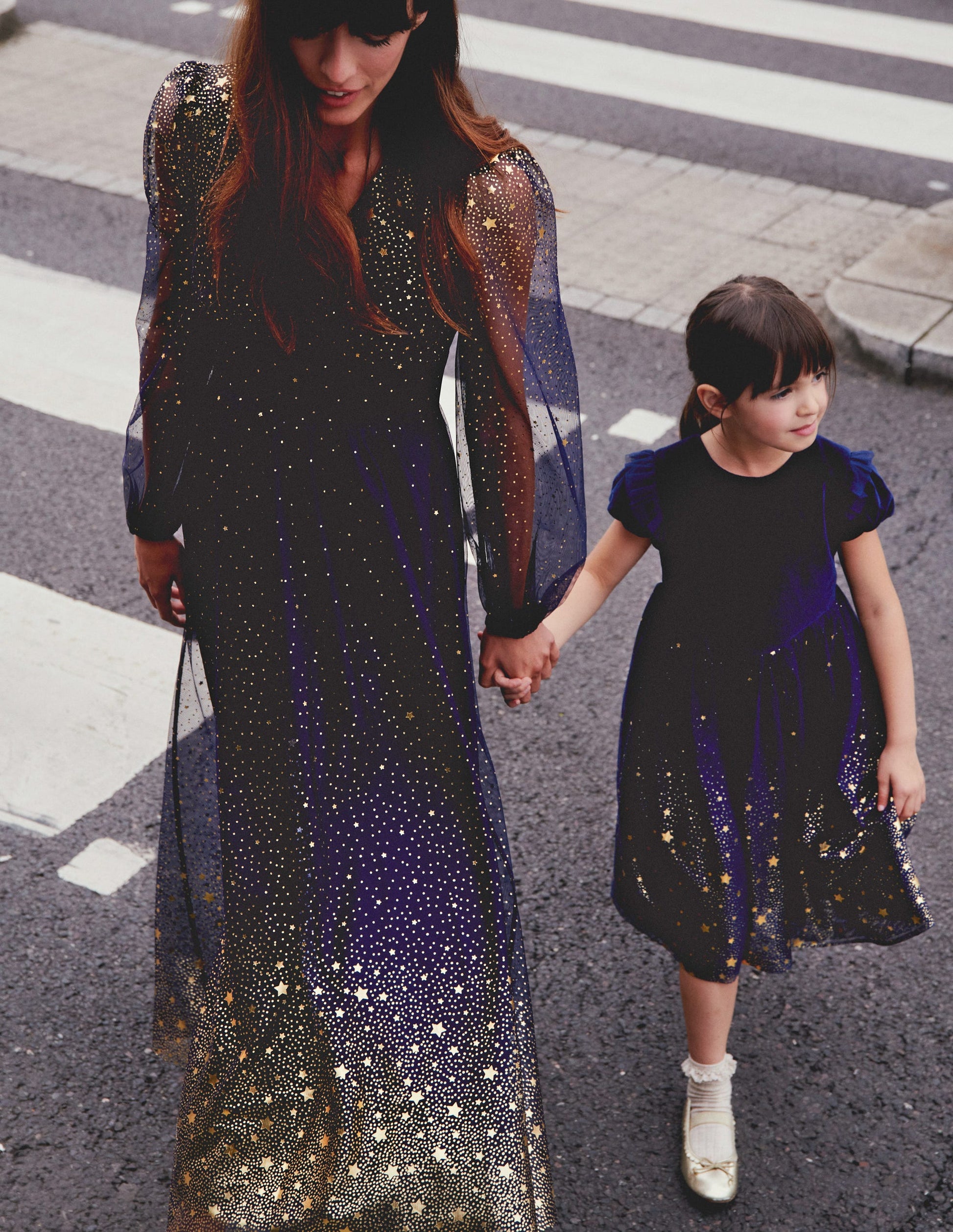 Christina Tulle Midi Dress-Navy, Foil Scattered Stars-5