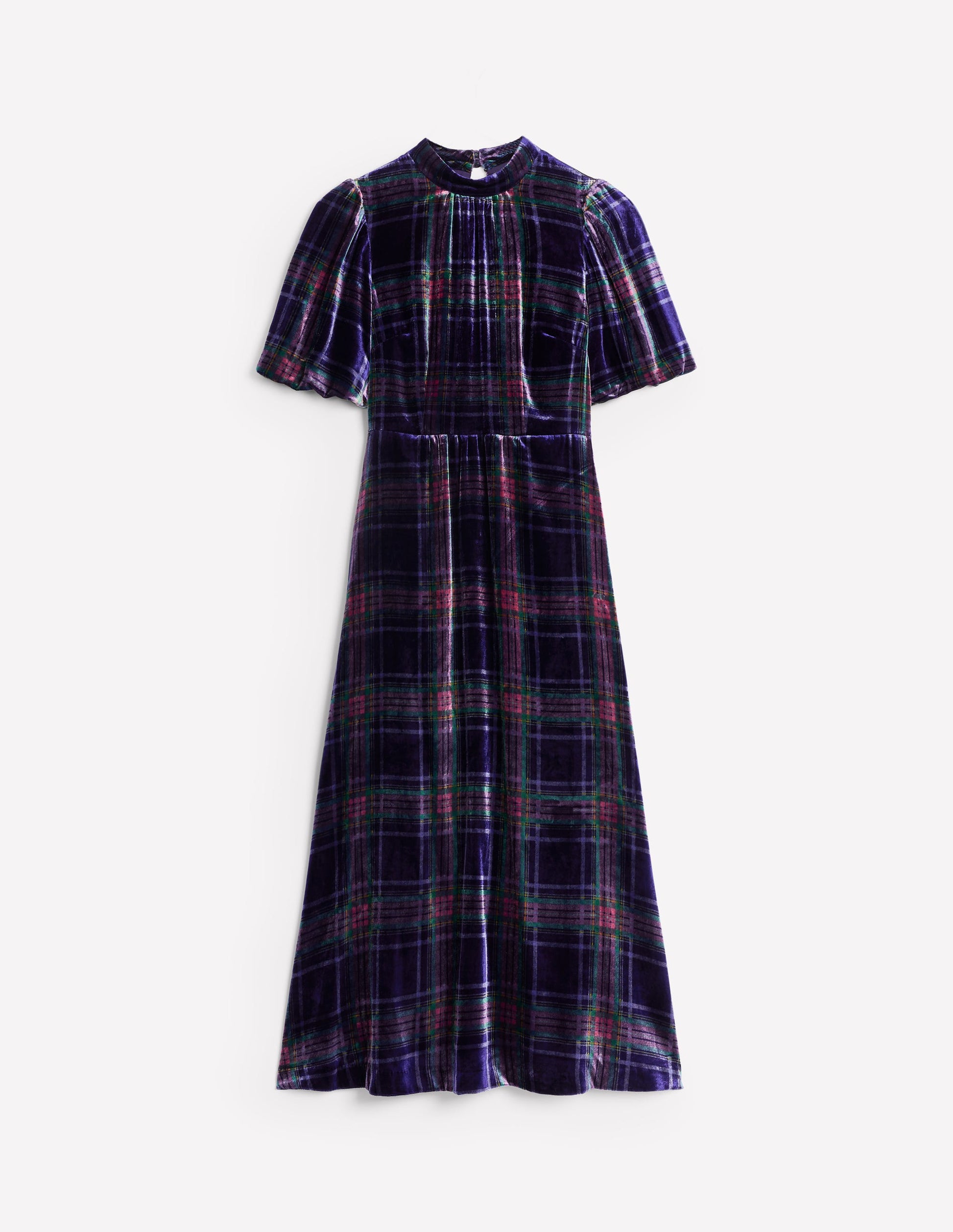 High Neck Velvet Dress-Navy and Red Check-6