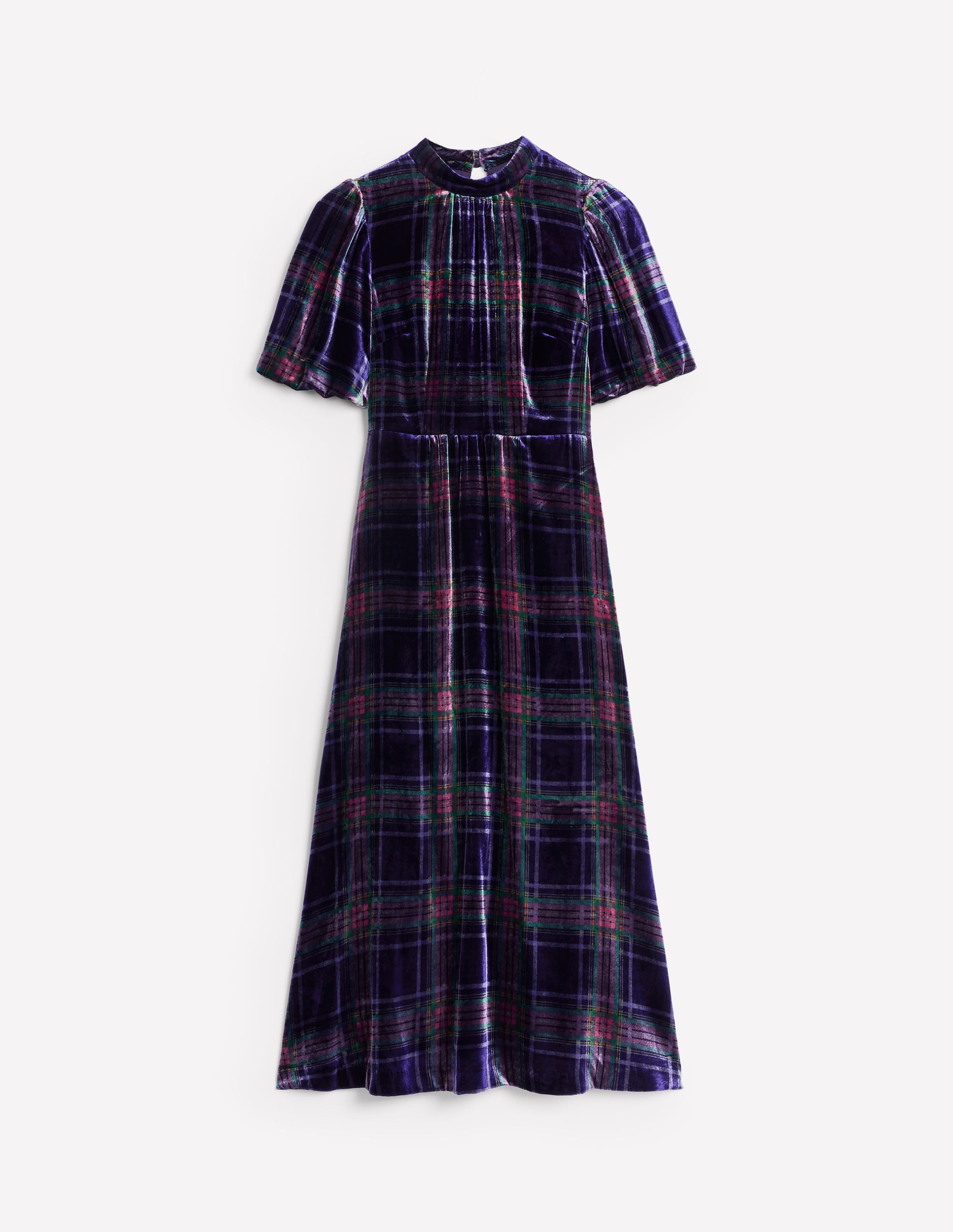High Neck Velvet Dress-Navy and Red Check - Image 6