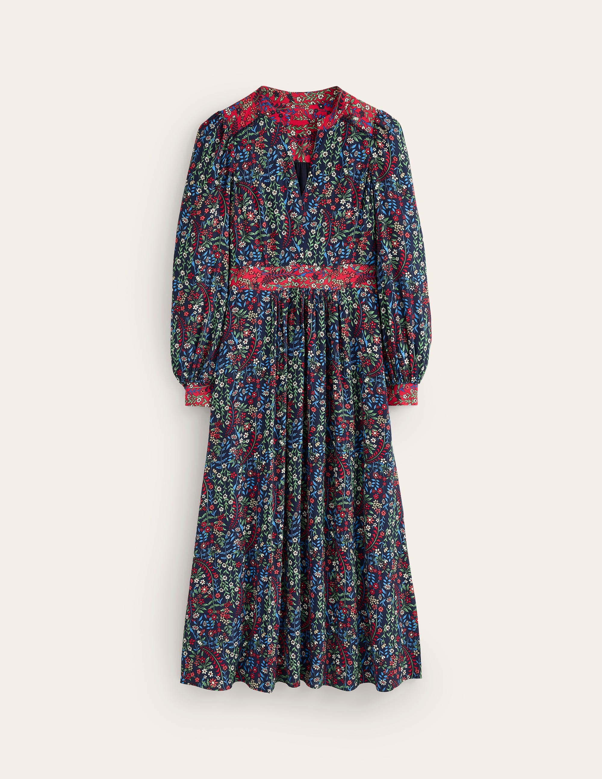 Zoe Trim Detail Midi Dress-French Navy, Foliage Bud - Image 5