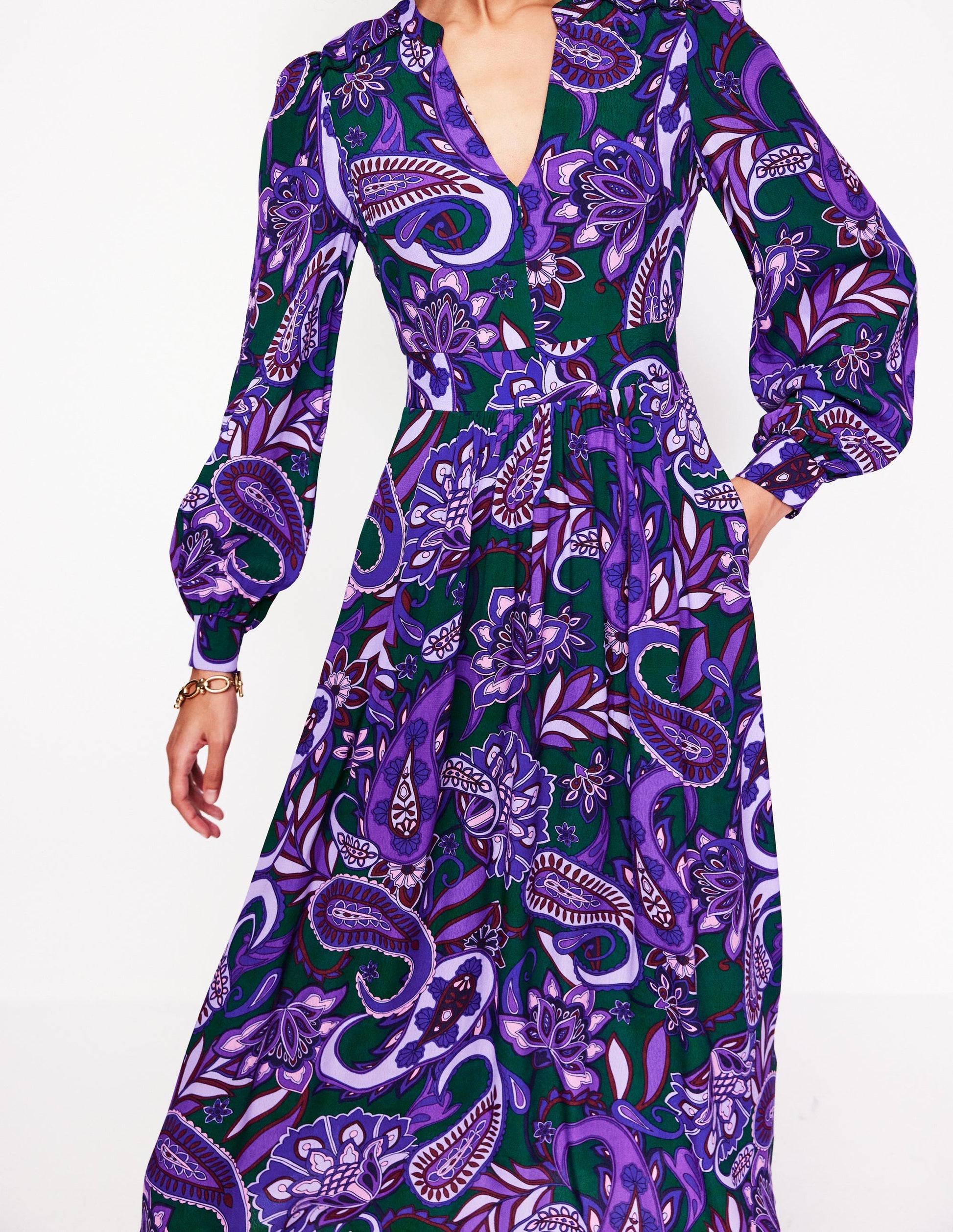 Zoe Trim Detail Midi Dress-Ameythyst, Paisley Fusion-2