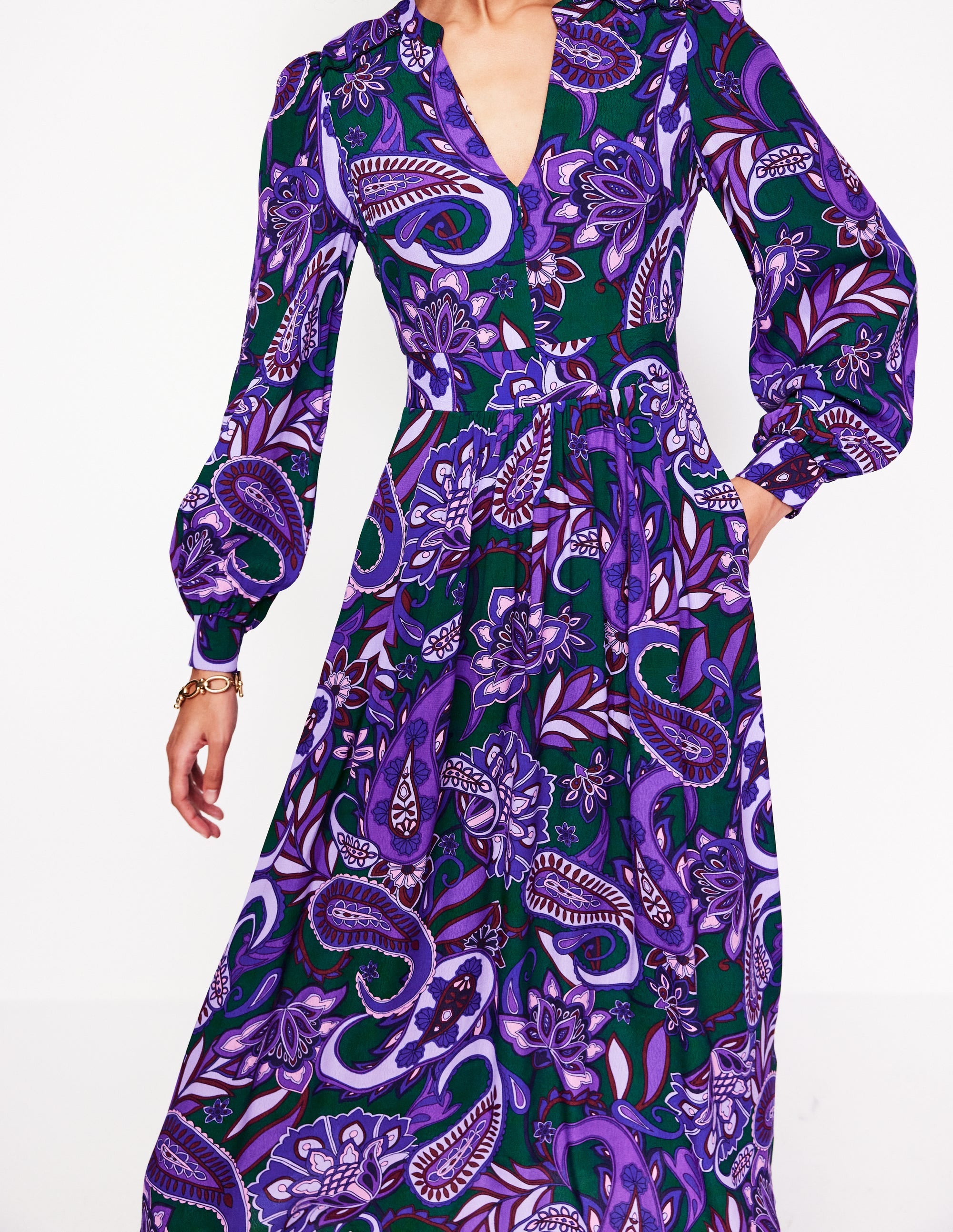 Zoe Trim Detail Midi Dress-Ameythyst, Paisley Fusion - Image 2