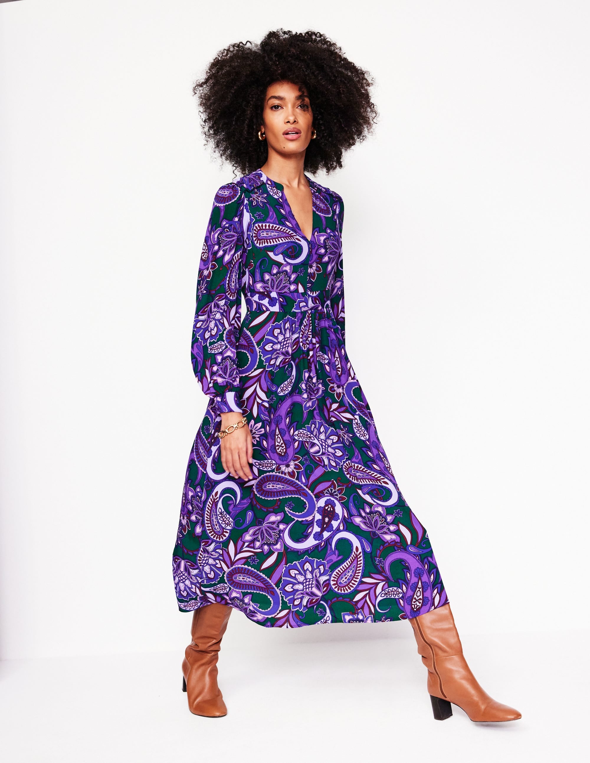 Zoe Trim Detail Midi Dress-Ameythyst, Paisley Fusion - Image 4