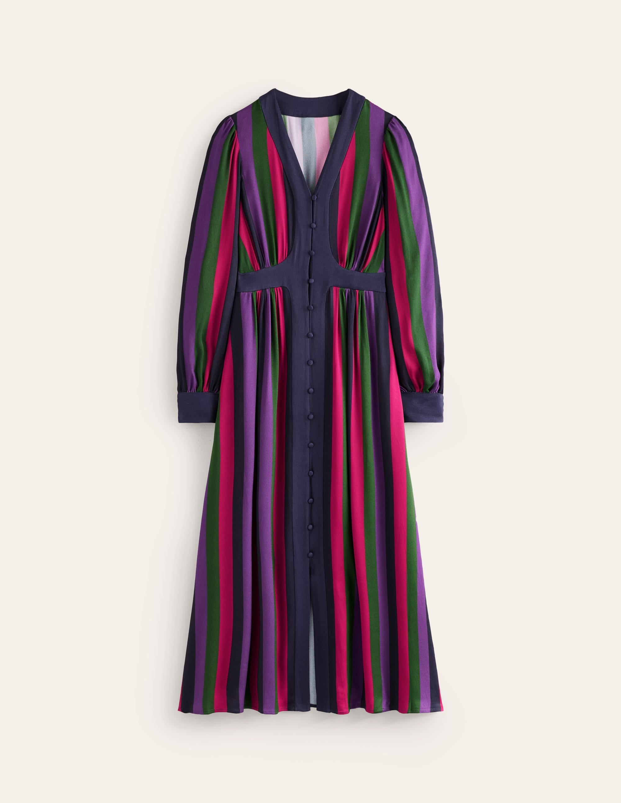 Colourblock V Neck Midi Dress-Pine and Ameythyst Stripe - Image 6