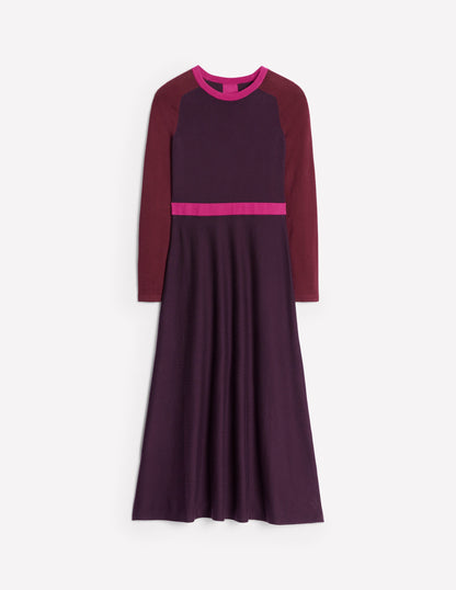 Sam Colourblock Knitted Dress-Aubergine, Maroon Colourblock-5