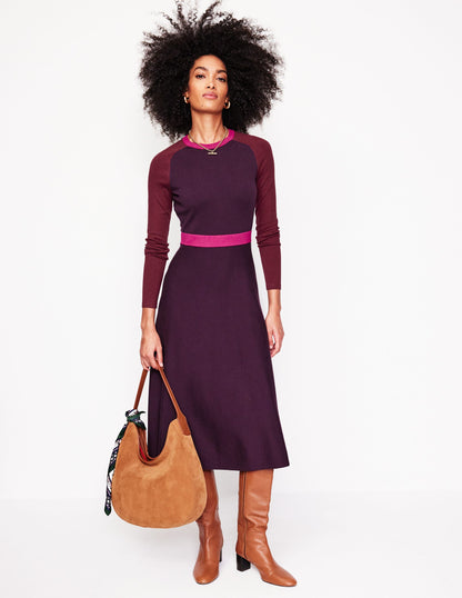 Sam Colourblock Knitted Dress-Aubergine, Maroon Colourblock-1
