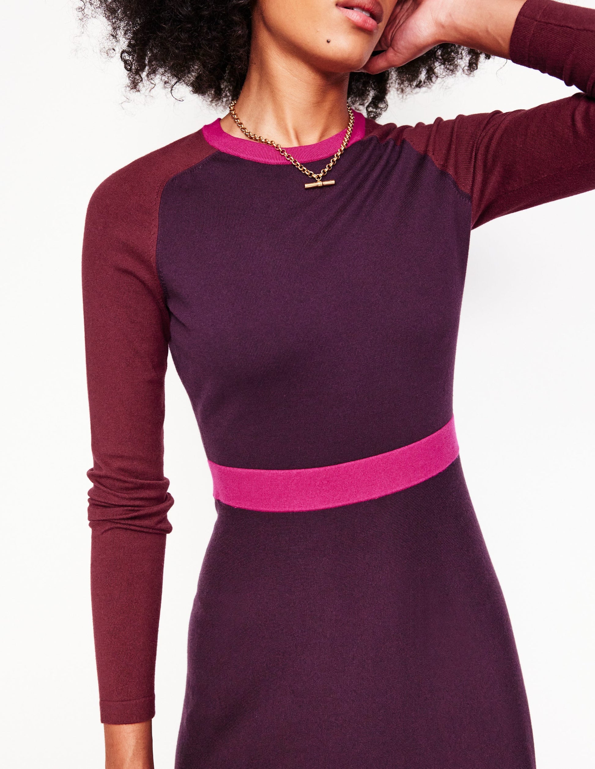 Sam Colourblock Knitted Dress-Aubergine, Maroon Colourblock-2