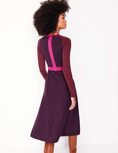 Sam Colourblock Knitted Dress-Aubergine, Maroon Colourblock-3