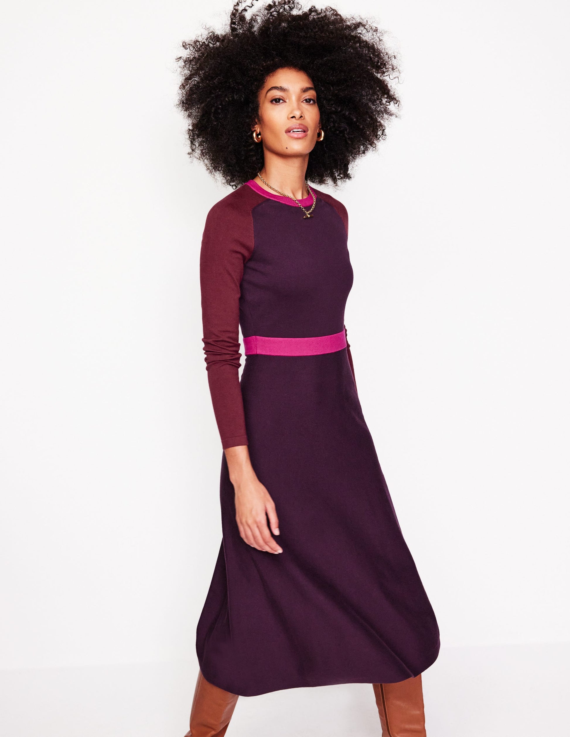Sam Colourblock Knitted Dress-Aubergine, Maroon Colourblock-4