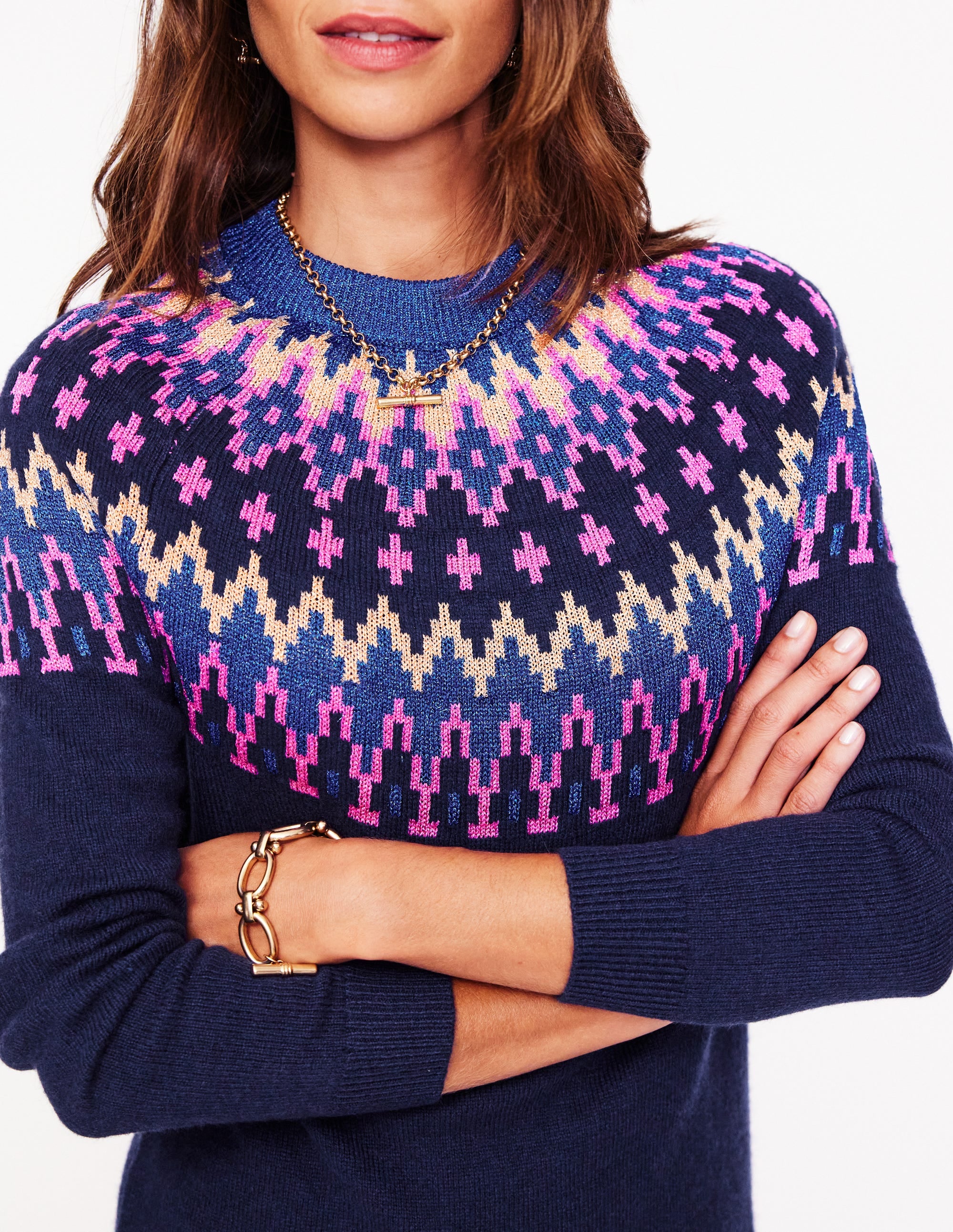 Eleanor Fair Isle Dress-Navy, Sparkle Fair Isle - Image 2