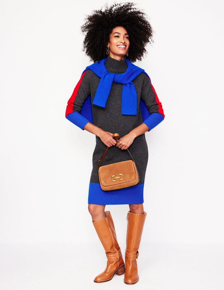 Merino Knitted Dress-Charcoal Colorblock