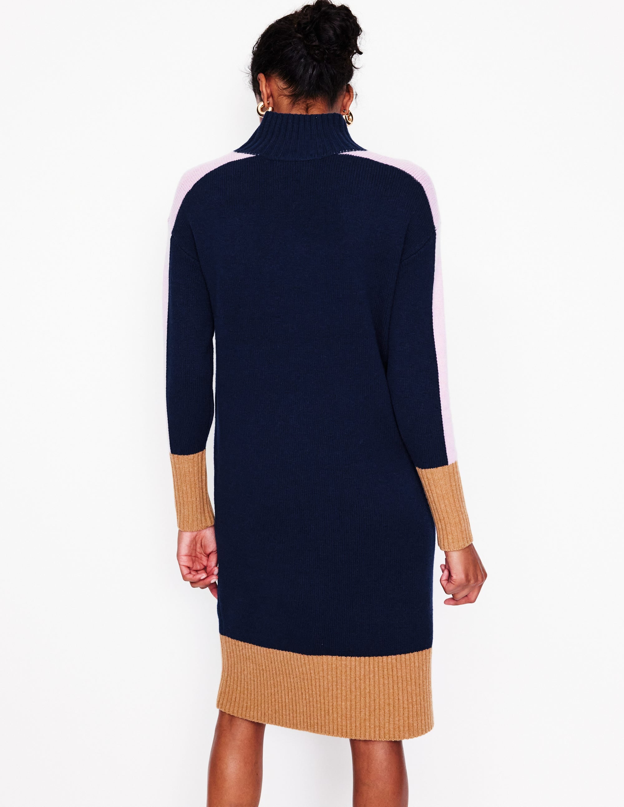 Merino Knitted Dress-Navy Colourblock - Image 3