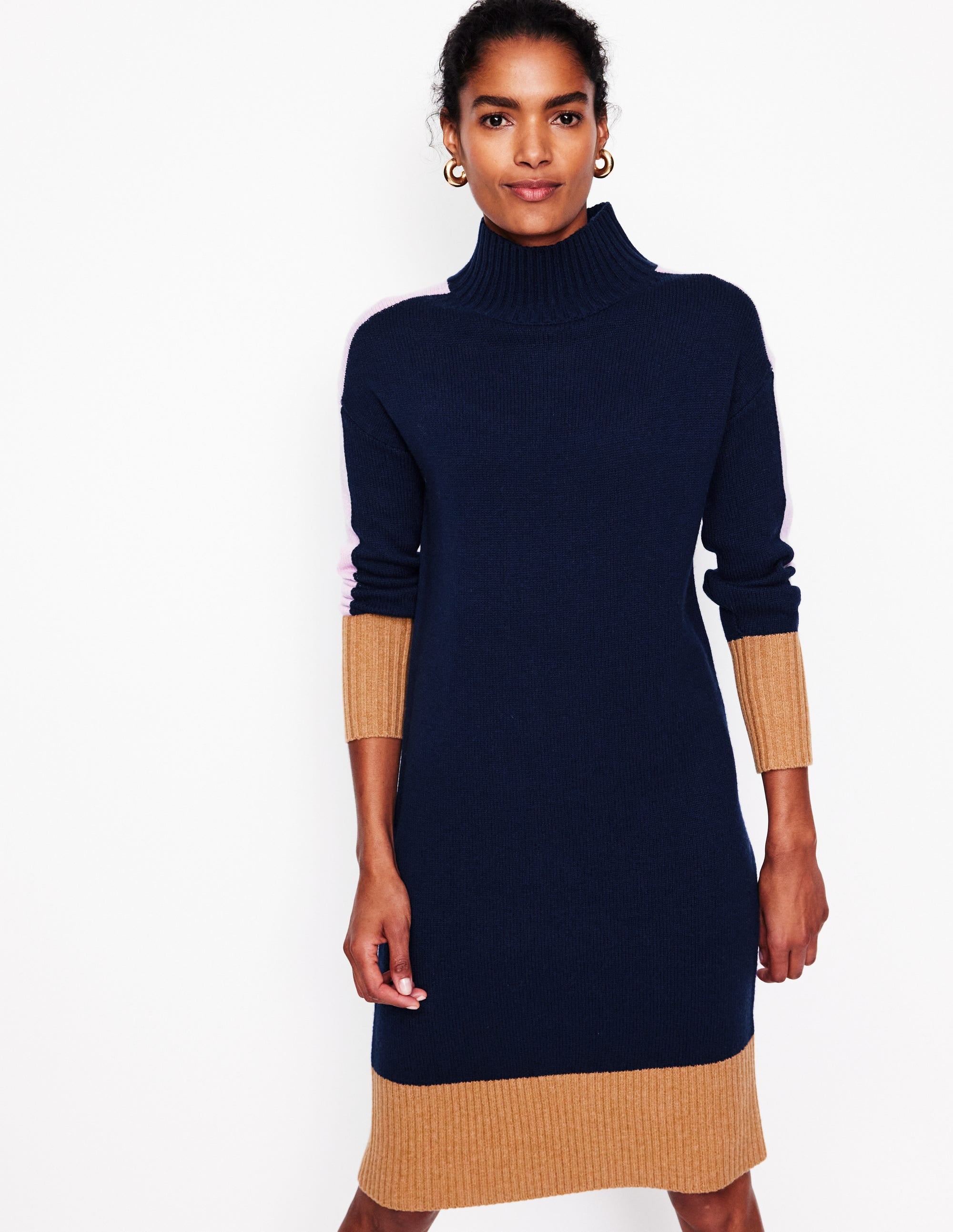 Merino Knitted Dress-Navy Colourblock - Image 4