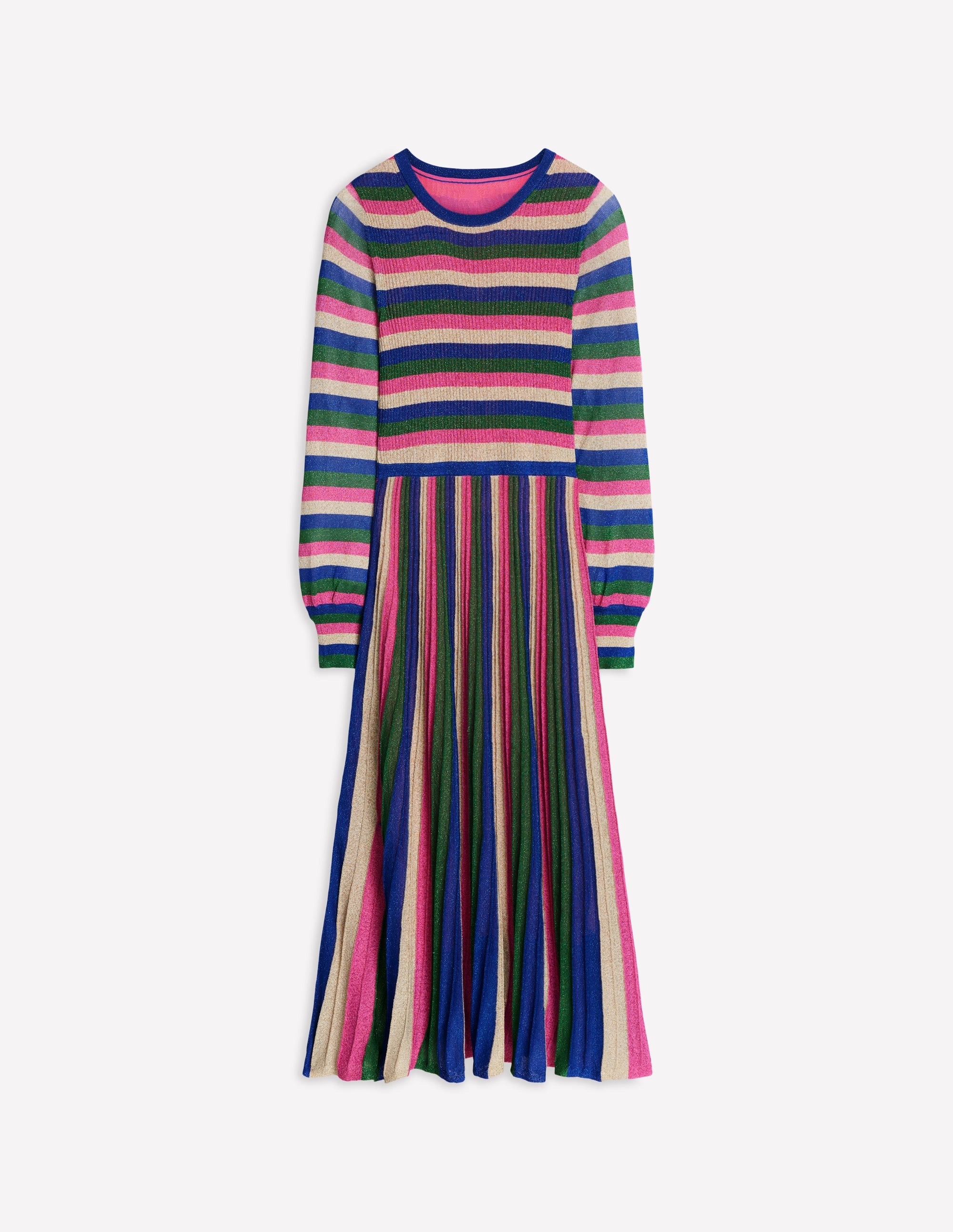 Ribbed Metallic Party Dress-Pink, Green and Gold Stripe - Image 6