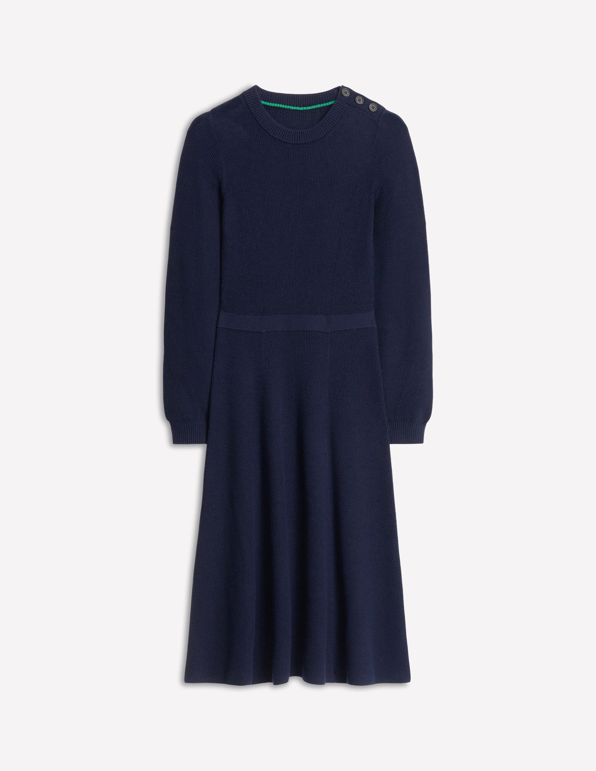 Button Shoulder Knitted Dress-Navy-5