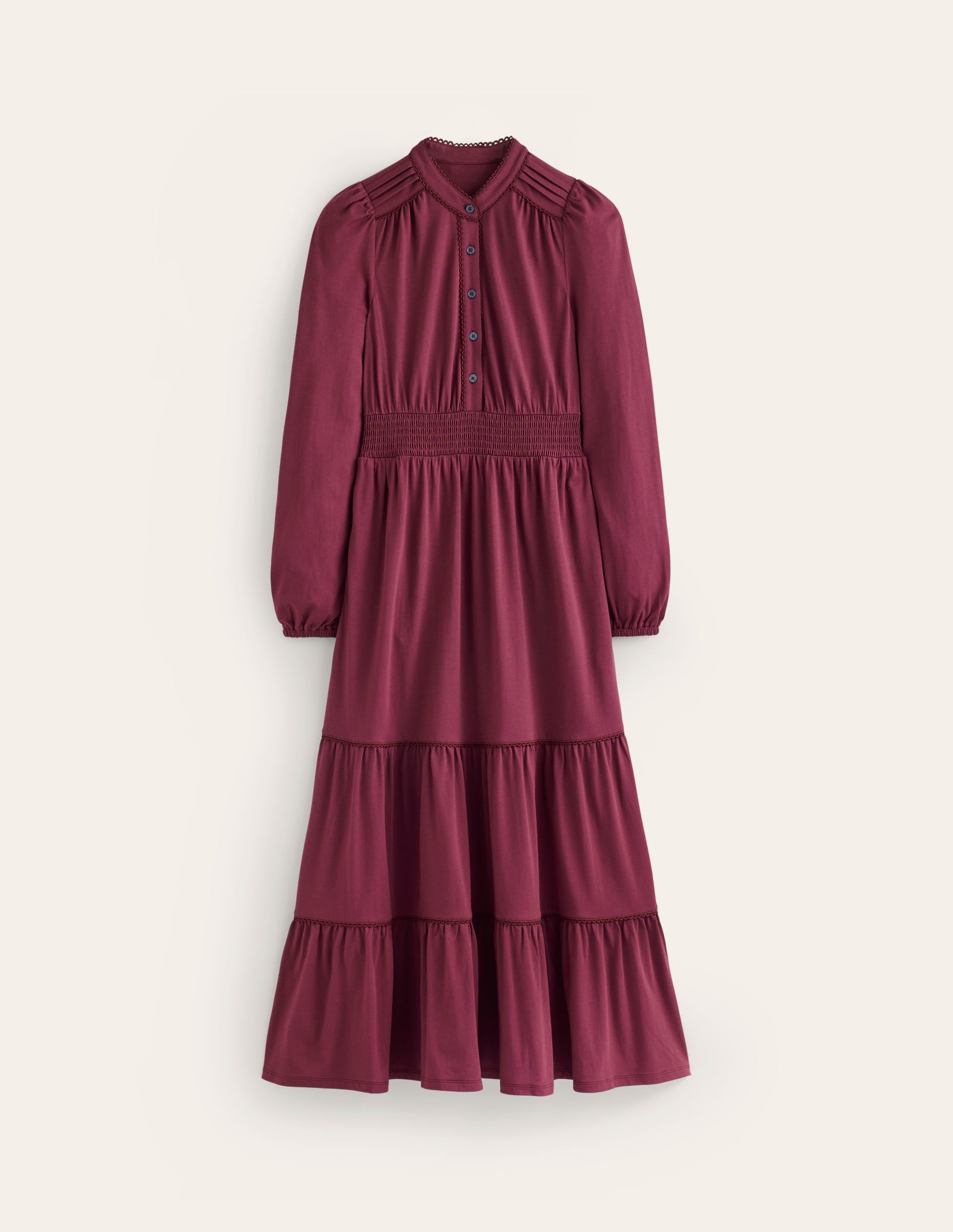 Shirred Waist Tier Midi Dress-Deep Wisteria - Image 5